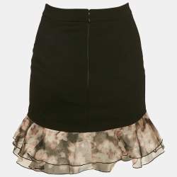 Pre Owned Elisabetta Franchi Black Organza Trim Crepe Ruffled Mini Skirt S