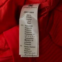 Pre Owned Elisabetta Franchi Red Stripe Textured Neoprene Pleated Mini Dress M