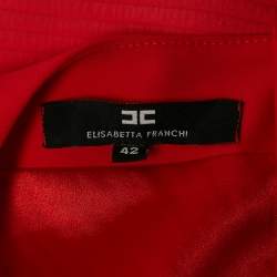 Pre Owned Elisabetta Franchi Red Stripe Textured Neoprene Pleated Mini Dress M