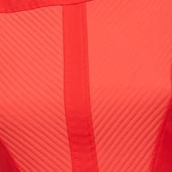 Pre Owned Elisabetta Franchi Red Stripe Textured Neoprene Pleated Mini Dress M