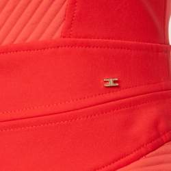 Pre Owned Elisabetta Franchi Red Stripe Textured Neoprene Pleated Mini Dress M