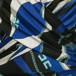 Pre Owned Elisabetta Franchi Blue Printed Silk and Crepe Strapless Mini Dress S