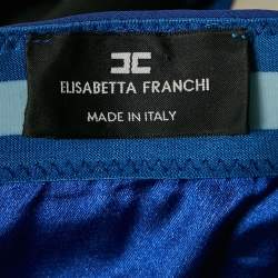 Pre Owned Elisabetta Franchi Blue Printed Silk and Crepe Strapless Mini Dress S