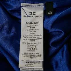 Pre Owned Elisabetta Franchi Blue Printed Silk and Crepe Strapless Mini Dress S