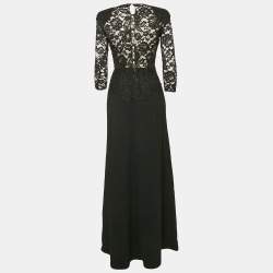 Pre Owned Elisabetta Franchi Black Lace and Crepe Full Sleeve Maxi Dress S