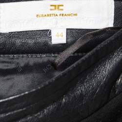 Pre Owned Elisabetta Franchi Gold Black Leather & Jersey Pencil Skirt M