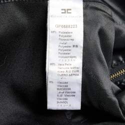 Pre Owned Elisabetta Franchi Gold Black Leather & Jersey Pencil Skirt M