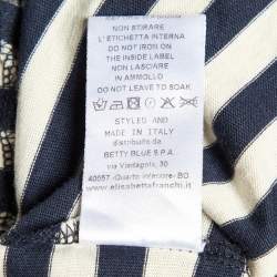 Pre Owned Elisabetta Franchi Jeans Marine Blue Striped Jersey Asymmetric Top M