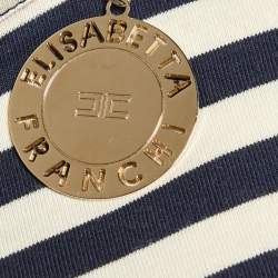 Pre Owned Elisabetta Franchi Jeans Marine Blue Striped Jersey Asymmetric Top M