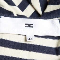 Pre Owned Elisabetta Franchi Jeans Marine Blue Striped Jersey Asymmetric Top M