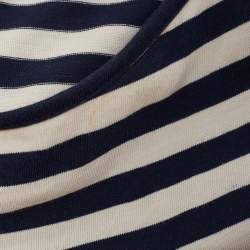 Pre Owned Elisabetta Franchi Jeans Marine Blue Striped Jersey Asymmetric Top M