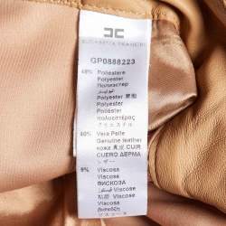 Pre Owned Elisabetta Franchi Gold Beige Leather & Jersey Pencil Skirt L