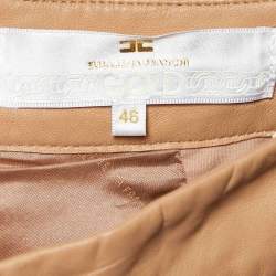 Pre Owned Elisabetta Franchi Gold Beige Leather & Jersey Pencil Skirt L