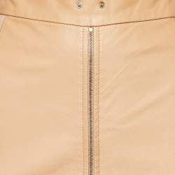 Pre Owned Elisabetta Franchi Gold Beige Leather & Jersey Pencil Skirt L