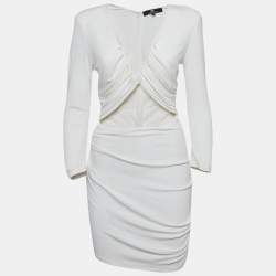 Pre Owned Elisabetta Franchi White Jersey Cut-Out Detail Ruched Mini Dress M