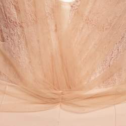 Pre Owned Elisabetta Franchi Beige Lace and Tulle Trim Jersey Bodysuit L