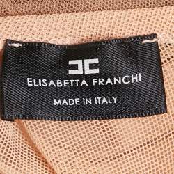 Pre Owned Elisabetta Franchi Beige Lace and Tulle Trim Jersey Bodysuit L
