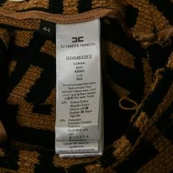 Pre Owned Elisabetta Franchi Brown Monogram Jacquard Tweed Belt Detail Mini Skirt M