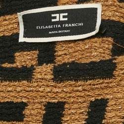 Pre Owned Elisabetta Franchi Brown Monogram Jacquard Tweed Belt Detail Mini Skirt M