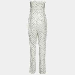 Elisabetta Franchi White Printed Crepe Strapless Jumpsuit XL