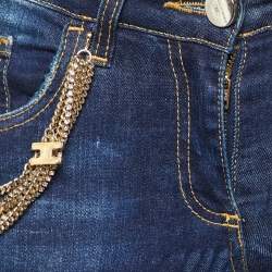 Pre Owned Elisabetta Franchi Blue Denim Chain Detail Slim Fit Jeans M/Waist 29"