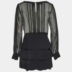 Pre Owned Elisabetta Franchi Black Crepe & Chiffon Tiered Long Sleeve Dress M