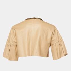 Pre Owned Elisabetta Franchi Beige Leather Chain Detail Bolero Jacket L
