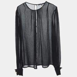 Elisabetta Franchi Black Chiffon Back Slit Detail Sheer Blouse L