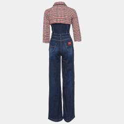 Elisabetta Franchi Blue Denim Tweed Trim Jumpsuit L