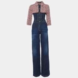 Elisabetta Franchi Blue Denim Tweed Trim Jumpsuit L