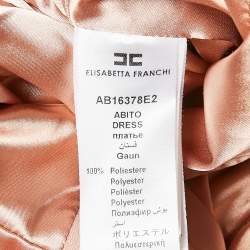 Pre Owned Elisabetta Franchi Pink/Black Sequin Bird Applique Crepe and Velvet Draped Midi Dress S