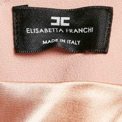 Pre Owned Elisabetta Franchi Pink/Black Sequin Bird Applique Crepe and Velvet Draped Midi Dress S