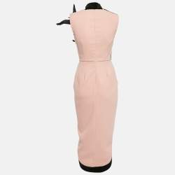 Pre Owned Elisabetta Franchi Pink/Black Sequin Bird Applique Crepe and Velvet Draped Midi Dress S