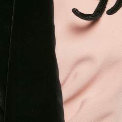 Pre Owned Elisabetta Franchi Pink/Black Sequin Bird Applique Crepe and Velvet Draped Midi Dress S