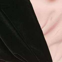 Pre Owned Elisabetta Franchi Pink/Black Sequin Bird Applique Crepe and Velvet Draped Midi Dress S