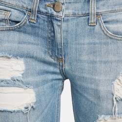 Pre Owned Elisabetta Franchi Light Blue Distressed Denim Skinny Jeans M Waist 28"
