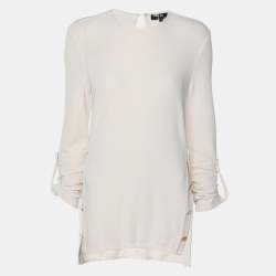 Pre Owned Elisabetta Franchi Cream Knit Fabric Long Sleeve Blouse XL