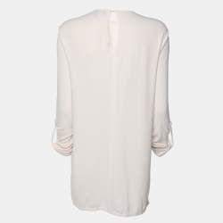 Pre Owned Elisabetta Franchi Cream Knit Fabric Long Sleeve Blouse XL