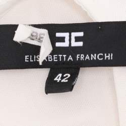 Pre Owned Elisabetta Franchi Cream Knit Fabric Long Sleeve Blouse XL