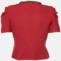 Elisabetta Franchi Rouge Pink Crepe Chain Detail Zip Up jacket L