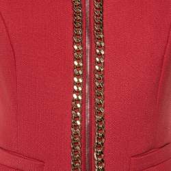 Elisabetta Franchi Rouge Pink Crepe Chain Detail Zip Up jacket L