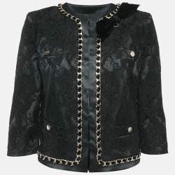 Pre Owned Elisabetta Franchi Black Lace Chain Detail Jacket M