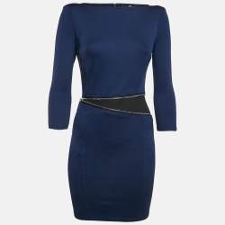 Elisabetta Franchi Navy Blue Jersey Zip Detail Mini Dress M