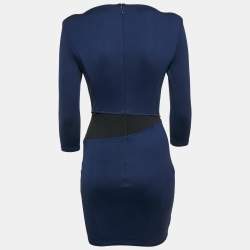 Elisabetta Franchi Navy Blue Jersey Zip Detail Mini Dress M