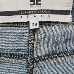 Pre Owned  Elisabetta Franchi Blue Washed Denim Button Detail Jeans M Waist 29"
