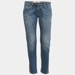 Pre Owned  Elisabetta Franchi Blue Washed Denim Button Detail Jeans M Waist 29"