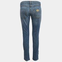 Pre Owned  Elisabetta Franchi Blue Washed Denim Button Detail Jeans M Waist 29"