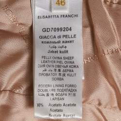 Pre Owned Elisabetta Franchi Gold Pink Chain Embellished Leather Jacket L