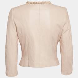 Pre Owned Elisabetta Franchi Gold Pink Chain Embellished Leather Jacket L
