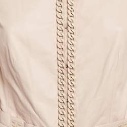 Pre Owned Elisabetta Franchi Gold Pink Chain Embellished Leather Jacket L